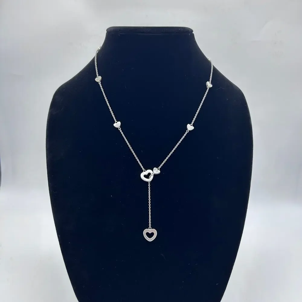 Tiffany & Co Heart Lariat Necklace Y Drop Sterling Silver 925 Luxury Jewelry